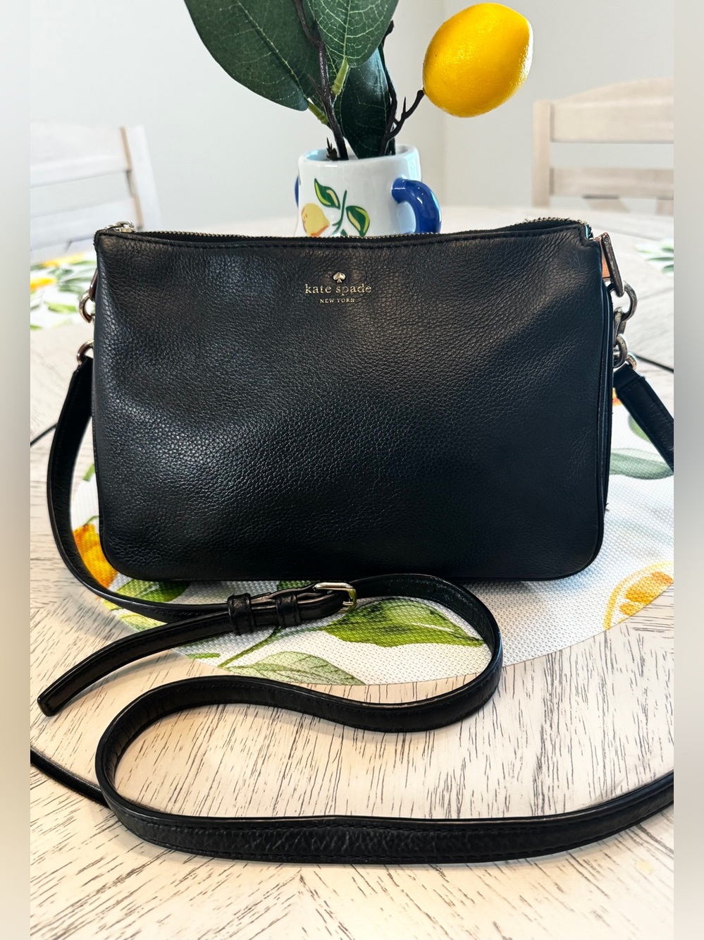 Kate Spade New York Black Pebbled Leather Crossbody Bag Adjustable Strap - Picture 3 of 16